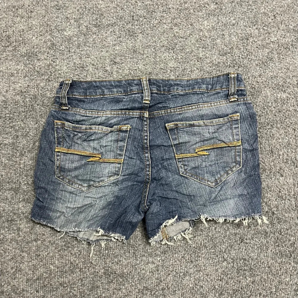 Arizona Jean Co Shorts Womens Size 5 Long Blue Denim Raw Hem Cut Off Stretch